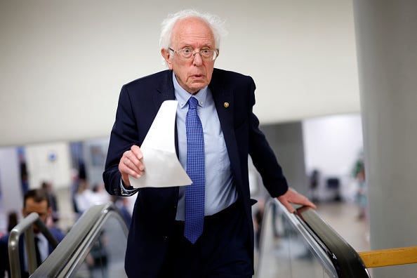 Sen. Bernie Sanders (I-VT) walks to the Senate chamber at the U.S. Capitol on April 23, 2024 in Washington, DC.