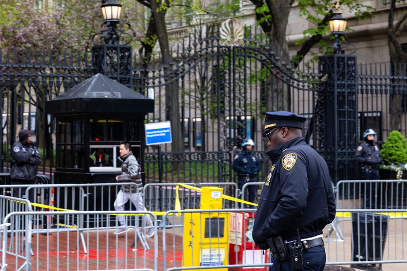 NYPD stands guard outside of Columbia University on April 24, 2024