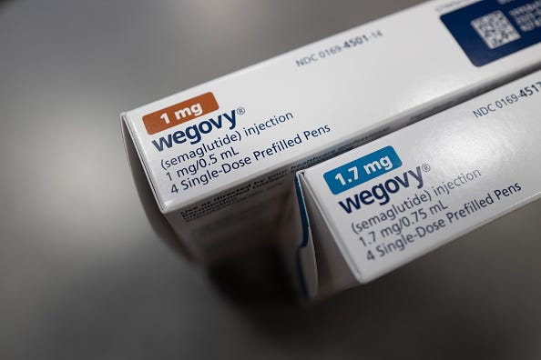 In this photo illustration, the injectable weight-loss medication Wegovy is available at New City Halstead Pharmacy on April 24, 2024 in Chicago, Illinois.