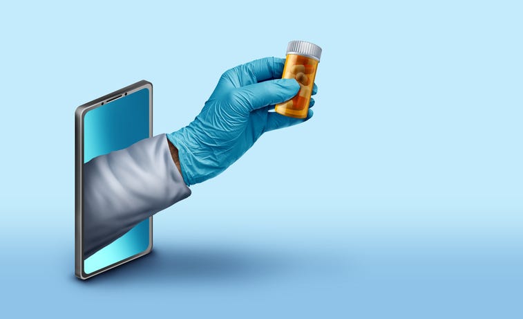 Online Medicine or internet pharmacy services as a pharmacist or web doctor and medical health service or digital healthcare for purchase and delivery of medications as Telemedicine and Teleconsultations.