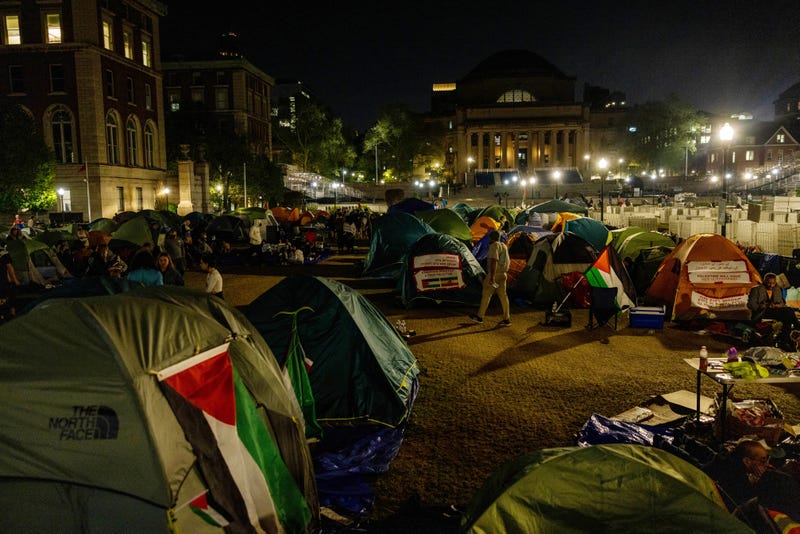 Demonstrators at Columbia University remain on the lawn in support of Palestinians in Gaza on April 29, 2024 in New York City. Pro-Palestinian demonstrators marched as a 2 p.m. deadline to clear the encampment given to students by the university came and went. The students were given a suspension warning if they did not meet the deadline. Students at Columbia were the first from an elite college to erect an encampment, demanding that the school divest from Israel amid the Israel-Hamas war, in which more than 34,000 Palestinians have been killed in the Gaza Strip. (Photo by Alex Kent/Getty Images)
