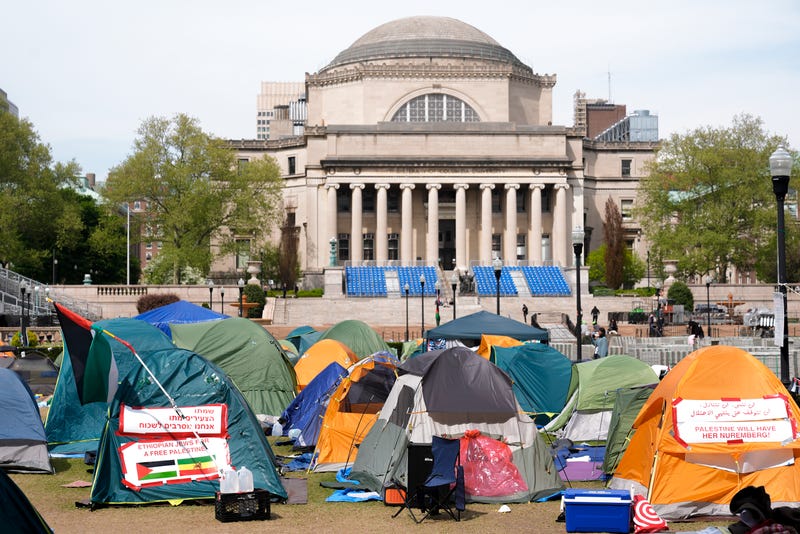 The since-removed encampment is seen on Columbia's South Lawn on April 30, 2024