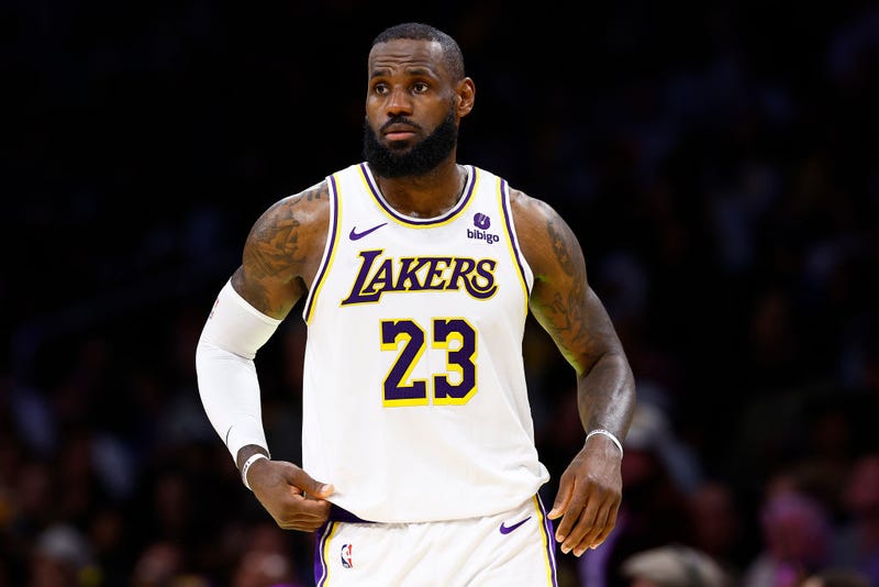 LeBron James #23 of the Los Angeles Lakers during game four of the Western Conference First Round Playoffs at Crypto.com Arena on April 27, 2024 in Los Angeles, California. 