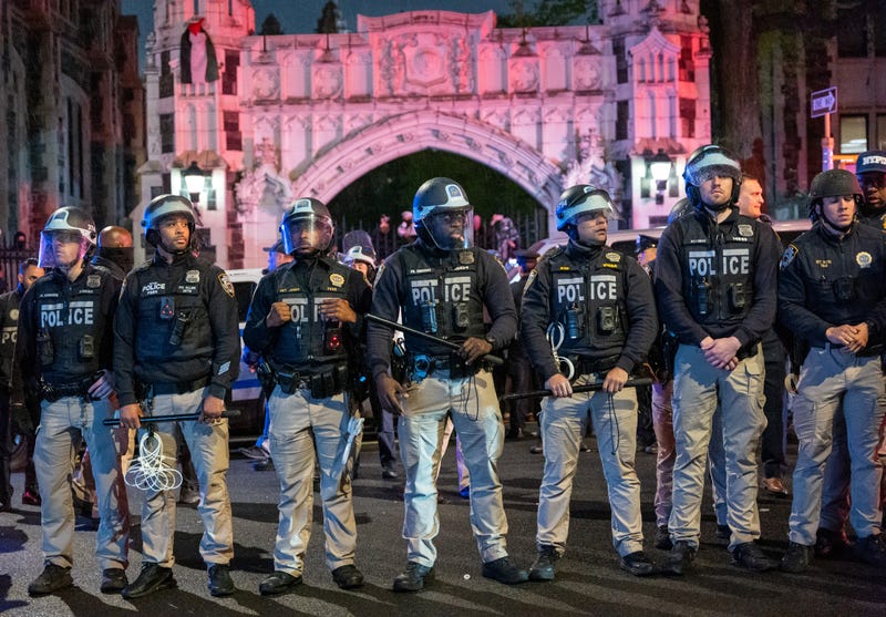 Police look on during pro-Palestinian demonstrations at The City College Of New York (CUNY) on April 30, 2024