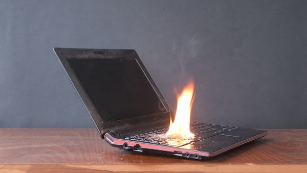 Laptop on fire