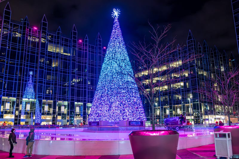 Holiday setup and ice skating rink in Downtown Pittsburgh