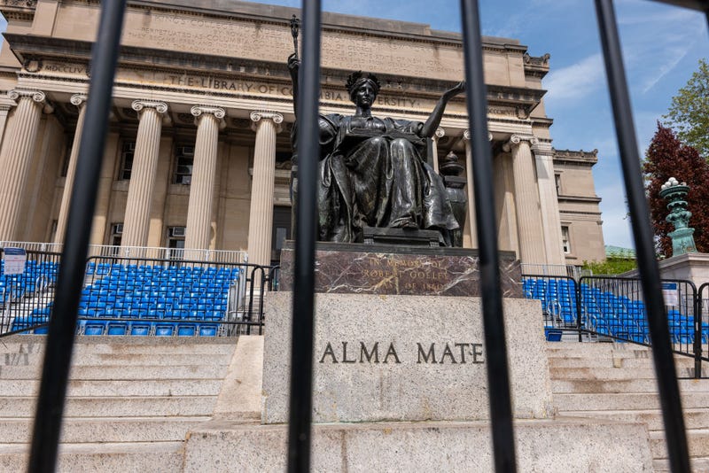 Seats for commencement exercises, now canceled, are set up at the main campus of Columbia University on May 6, 2024 in New York City.