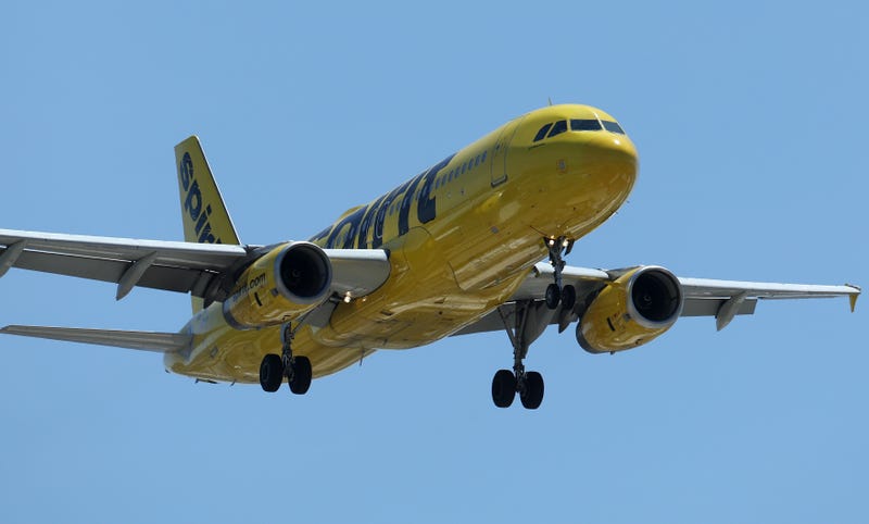 A Spirit Airlines plane prepares to land at Oakland International Airport on May 6, 2024, in Oakland, California.