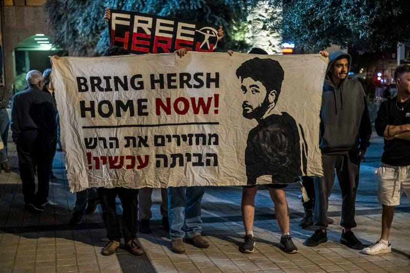 The friends of the abductee Hersh Goldberg Polin demonstrate for a hostage deal and a ceasefire, on April 30, 2024, in Jerusalem, Israel.