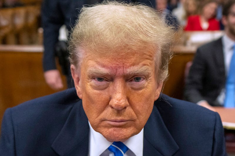 Former U.S. President Donald Trump attends his trial for allegedly covering up hush money payments at Manhattan Criminal Court on May 13, 2024 in New York City.