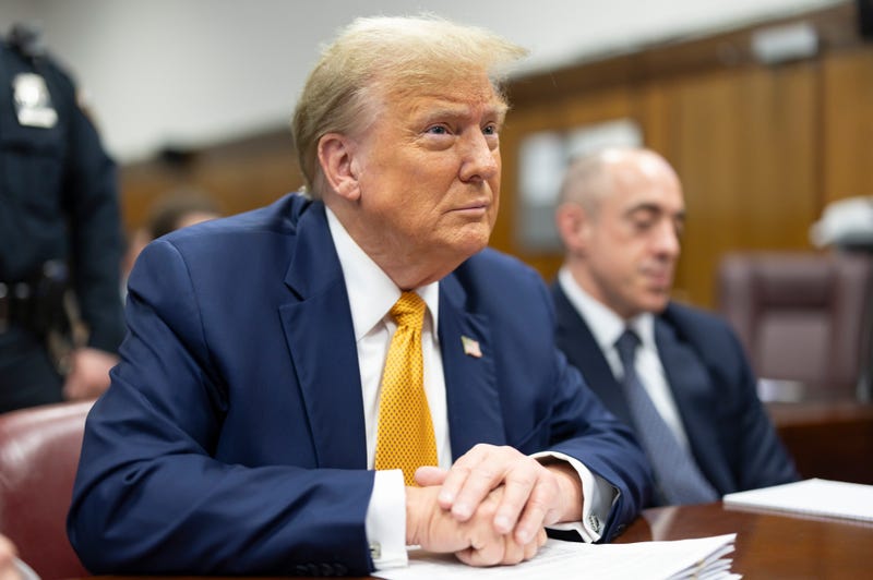 Former U.S. President Donald Trump appears in court during his trial for allegedly covering up hush money payments at Manhattan Criminal Court on May 14, 2024 in New York City.