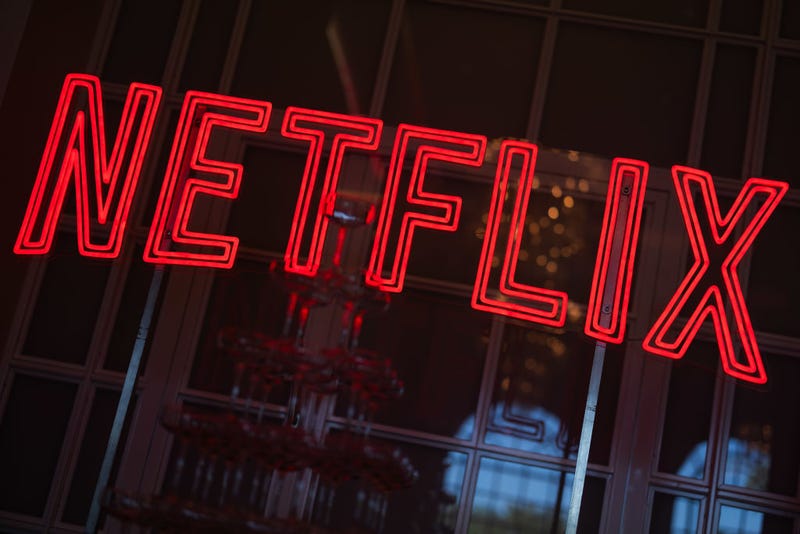 The word "Netflix" shines brightly at the presentation of the new season (3) of the Netflix series "Bridgerton."