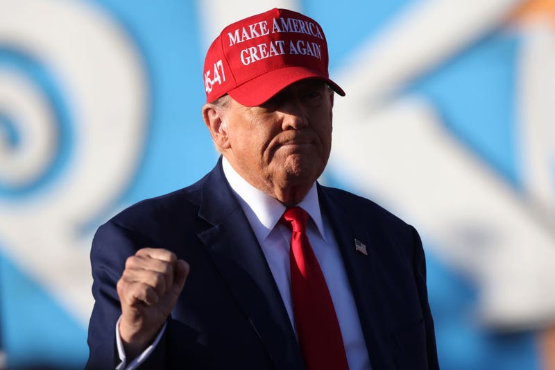 Republican presidential candidate former U.S. President Donald Trump arrives for his campaign rally in Wildwood Beach on May 11, 2024 in Wildwood, New Jersey. 