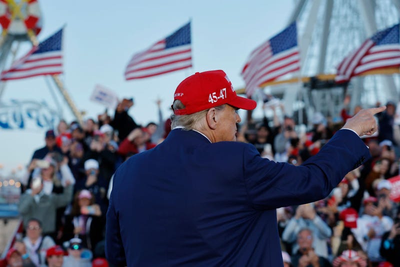 Republican presidential candidate former President Donald Trump leaves the stage after speaking during a campaign rally in Wildwood Beach on May 11, 2024 in Wildwood, New Jersey.