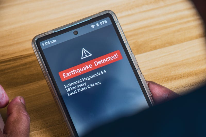 earthquake alert on phone screen