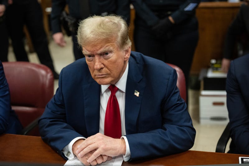 Former U.S. President Donald Trump appears in court during his trial for allegedly covering up hush money payments at Manhattan Criminal Court on May 16, 2024 in New York City.