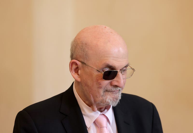 Novelist Salman Rushdie arrives at Schloss Bellevue presidential palace to meet with German President Frank-Walter Steinmeier on May 16, 2024 in Berlin, Germany. 
