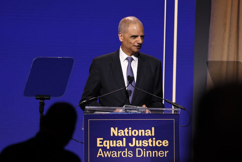 Former Attorney General Eric Holder speaks onstage during the Legal Defense Fund 36th National Equal Justice Awards Dinner at The Glasshouse on May 16, 2024 in New York City. 