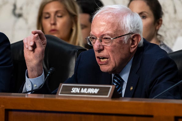 Committee Chairman Sen. Bernie Sanders (I-VT) speaks during a Senate Committee on Health hearing on "The Assault on Women's Freedoms: How Abortion Bans Have Created a Health Care Nightmare Across America" on Capitol Hill on June 4, 2024 in Washington, DC. 