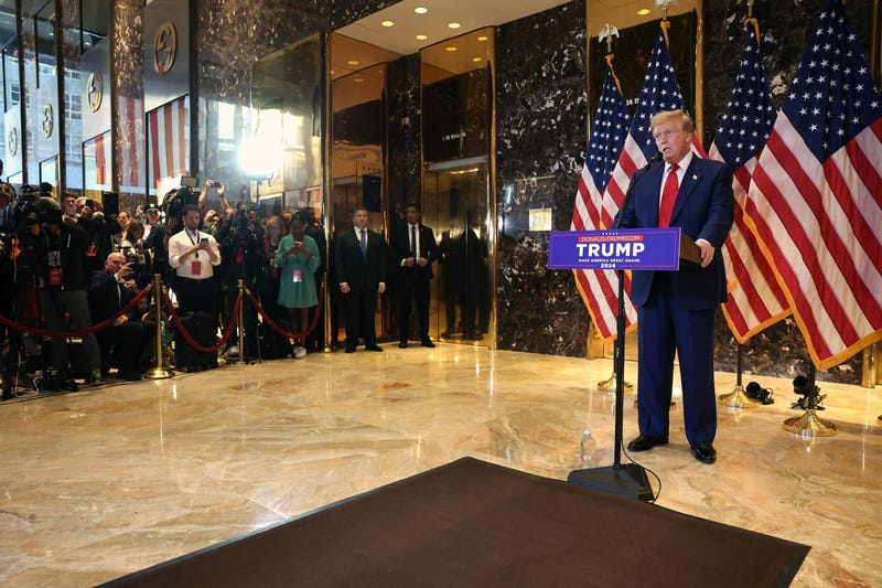 Donald Trump arrives at Trump Tower after the verdict was read on May 30, 2024