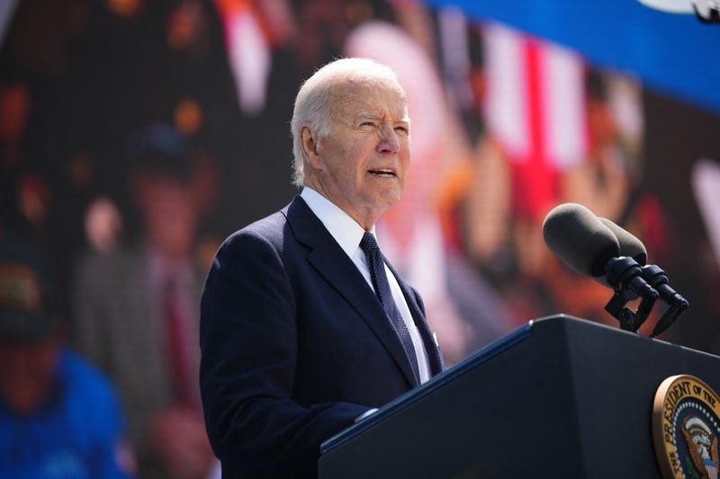US President Joe Biden delivers a speech during the US ceremony marking the 80th anniversary of the World War II D-Day Allied landings in Normandy, France.
