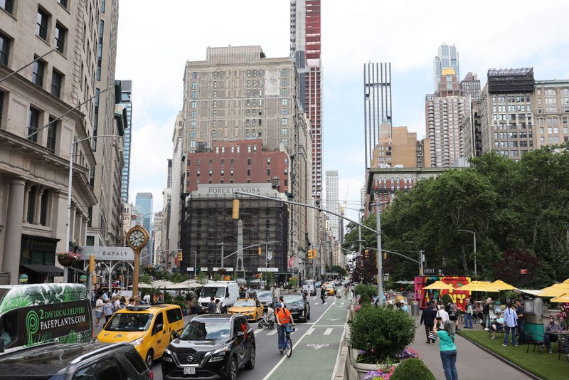 Cars drive along Broadway on June 5, 2024 in New York City.