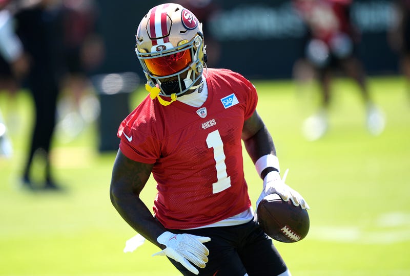 SANTA CLARA, CALIFORNIA - JUNE 05: Deebo Samuel #1 of the San Francisco 49ers works out during mini camp on June 05, 2024 in Santa Clara, California