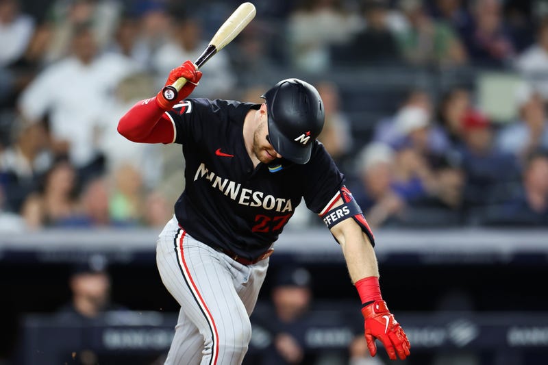 Ryan Jeffers #27 of the Minnesota Twins reacts after a groundout against the New York Yankees during the sixth inning at Yankee Stadium on June 05, 2024 in the Bronx borough of New York City. 