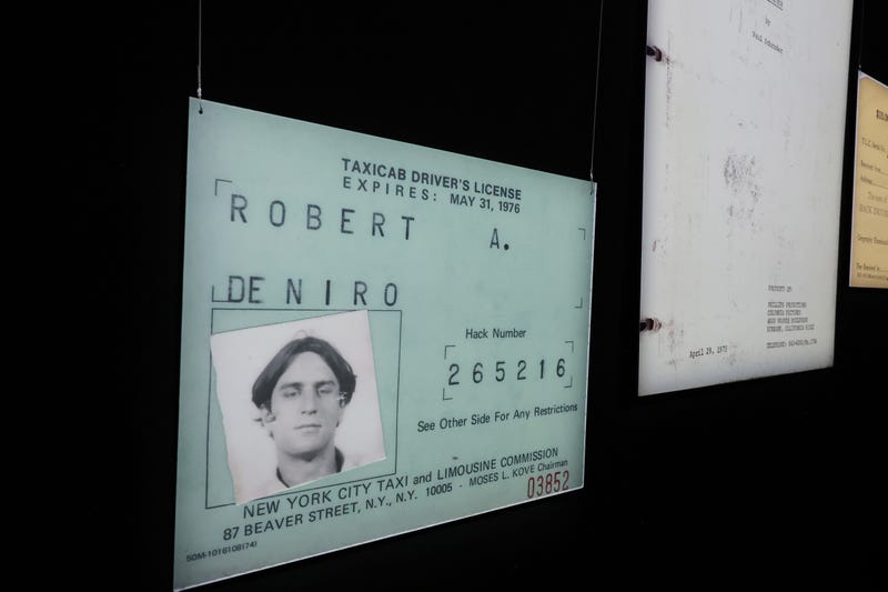  A view of Robert De Niro's taxicab license on display at the 2024 De Niro Con press preview at Spring Studios on June 06, 2024 in New York City.