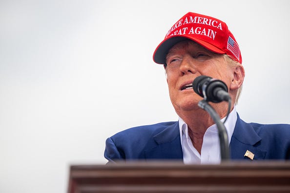 Republican presidential candidate, former U.S. President Donald Trump speaks during his campaign rally at Sunset Park on June 09, 2024 in Las Vegas, Nevada.