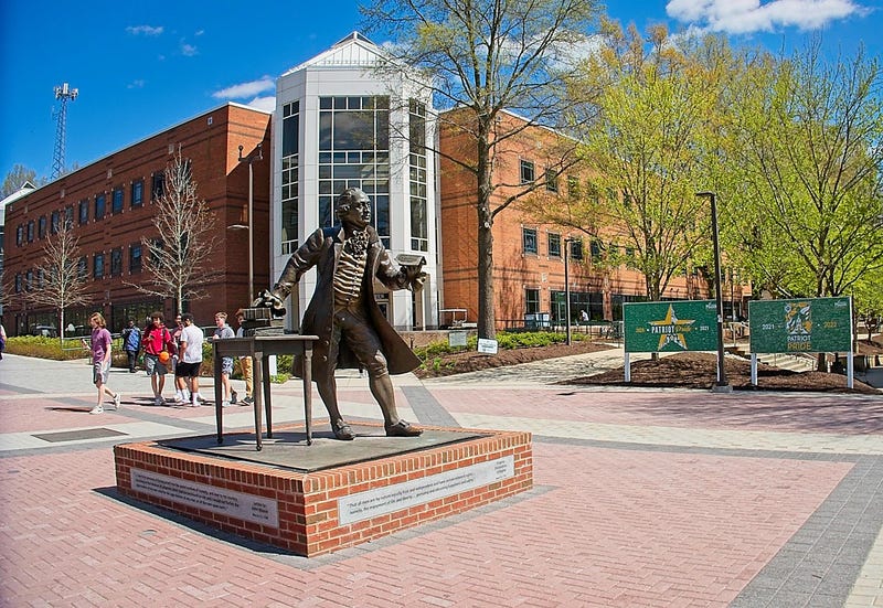 Statue of George Mason on campus of George Mason University, Fairfax, Virginia