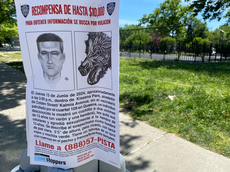 The NYPD posted reward signs in Kissena Park after the two children were assaulted.