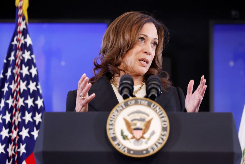 U.S. Vice President Kamala Harris gives remarks on conflict-related sexual violence at an event in the Eisenhower Executive Office Building on June 17, 2024 in Washington, DC.