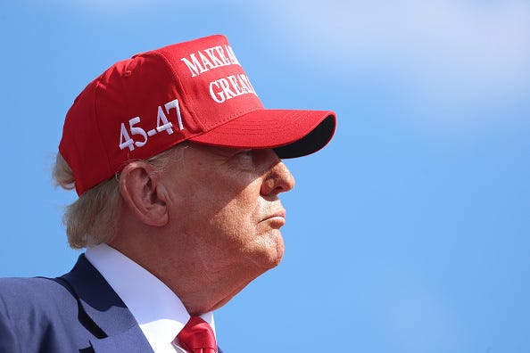 Republican presidential candidate former President Donald Trump speaks during a rally at Festival Park on June 18, 2024 in Racine, Wisconsin.