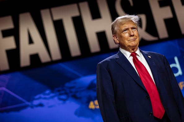 Former U.S. President Donald Trump walks on stage to deliver the keynote address at the Faith & Freedom Coalition's Road to Majority Policy Conference at the Washington Hilton on June 22, 2024 in Washington, DC. 