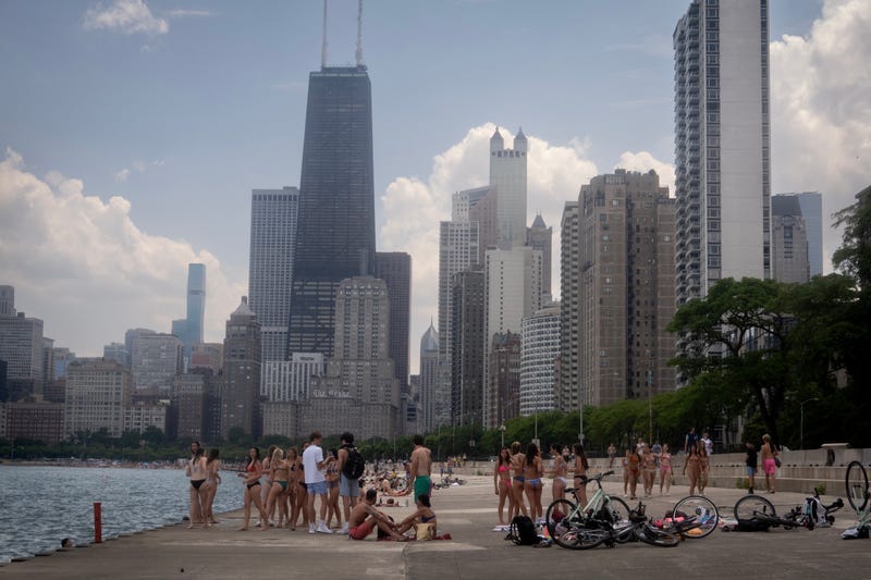 People cool off at the lakefront