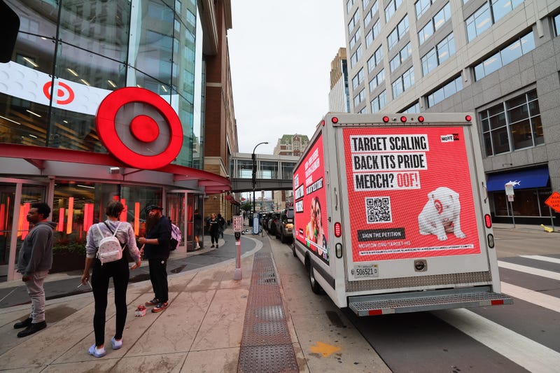MoveOn PAC commissions a billboard truck to circle Target Headquarters In Minneapolis on Pride Weekend, calling for the company to "Reinstate Pride Merch" in Minneapolis, Minnesota.