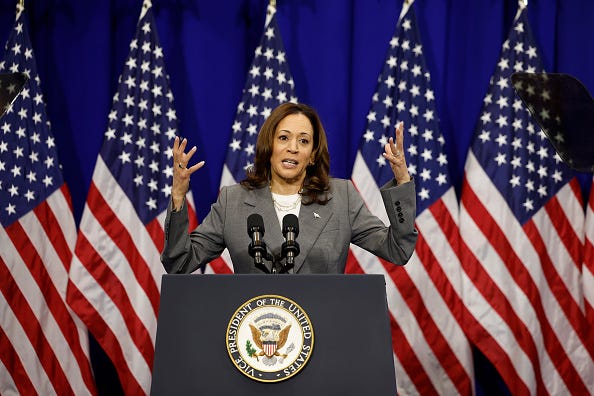 U.S. Vice President Kamala Harris delivers remarks on reproductive rights at Ritchie Coliseum on the campus of the University of Maryland on June 24, 2024 in College Park, Maryland. 