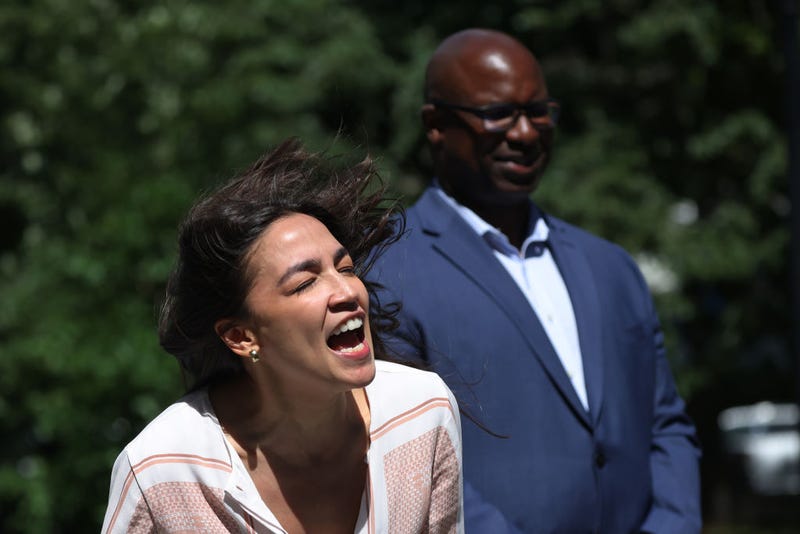 Rep. Alexandria Ocasio-Cortez (D-NY) speaks during a Rep. Jamaal Bowman (D-NY) Get Out the Vote campaign event at Hartley Park on June 24, 2024 in Mount Vernon, New York. 