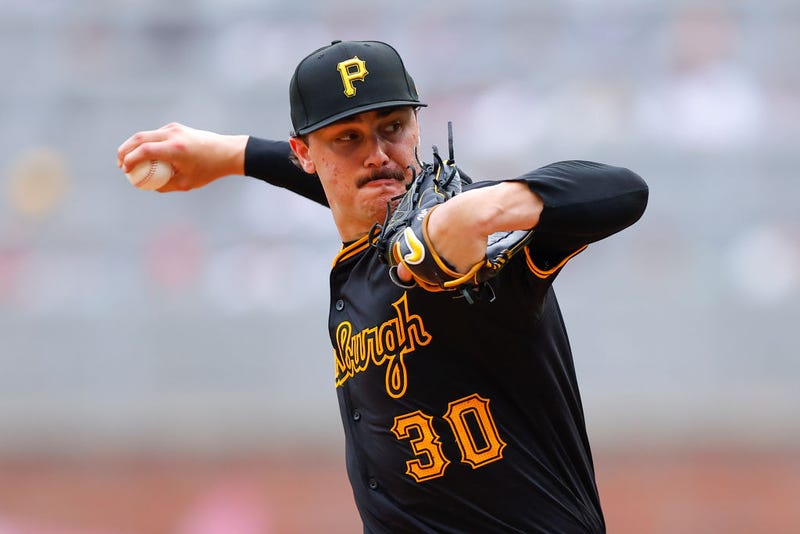 Paul Skenes #30 of the Pittsburgh Pirates pitches during the fifth inning against the Atlanta Braves