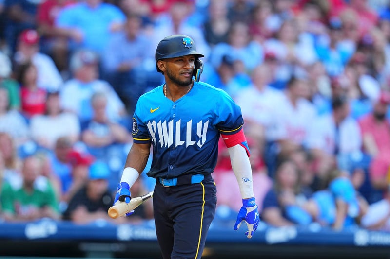 Johan Rojas warms up before a spring training baseball game, Thursday, Feb. 26, 2026, in Clearwater, Fla. 