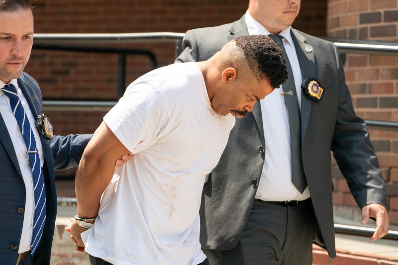 Daniel Hyden is pictured in police custody leaving the NYPD 7th Precinct stationhouse on July 5, 2024