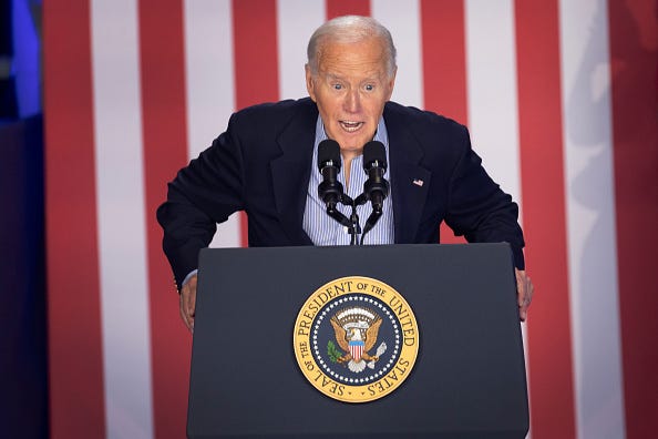 President Joe Biden speaks to supporters during a campaign rally at Sherman Middle School on July 05, 2024 in Madison, Wisconsin.