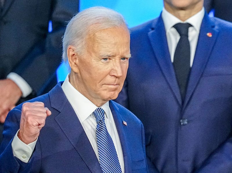 President Joe Biden stands for a group photo with other heads of state at the NATO summit on June 10, 2024.