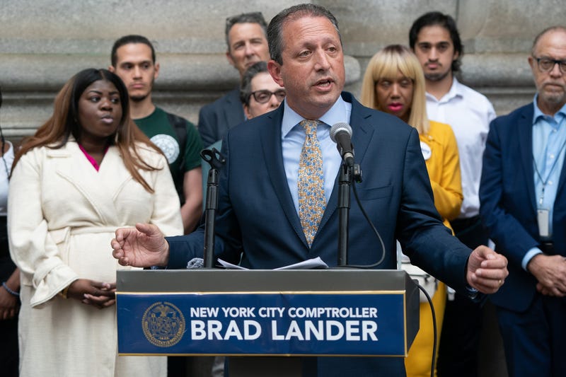 New York City Comptroller Brad Lander speaks at a news conference related to New York Gov. Hochul's suspension of congestion pricing, on June 12, 2024