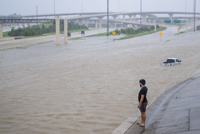 Flooding on freeway in Texas caused by Hurricane Beryl