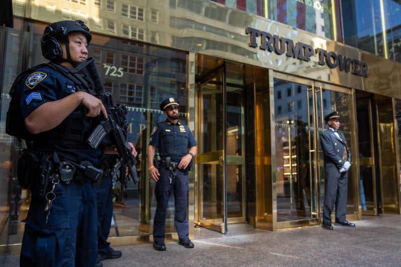 Members of law enforcement stand outside Trump Tower on July 14, 2024 in New York City. Republican presidential candidate, former U.S. President Donald Trump survived an assassination attempt while speaking at a rally on July 13 in Butler, Pennsylvania.