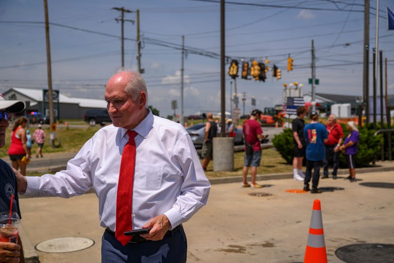 JULY 14: US Rep. Mike Kelly (R-PA) speaks to supporters of former President Donald J. Trump along Meridian Road where people have gathered just outside the Butler Fairgrounds in the aftermath of the assassination attempt on the former president 