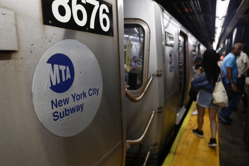 MTA New York City Subway logo is seen on a trains at station in New York City on July 13, 2024.