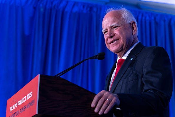 Minnesota Gov. Tim Walz speaks at a Biden-Harris campaign and DNC press conference on July 17, 2024 in Milwaukee, Wisconsin. 